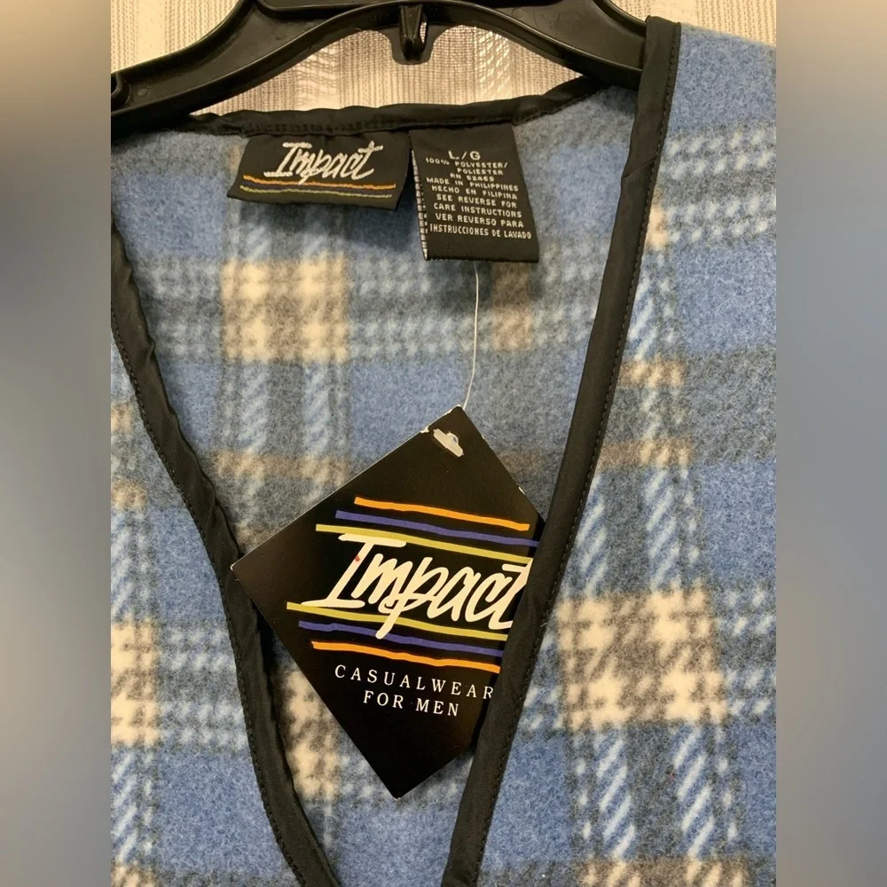 Impact NWT‎ Plaid Vest with Pockets Blue White Size L